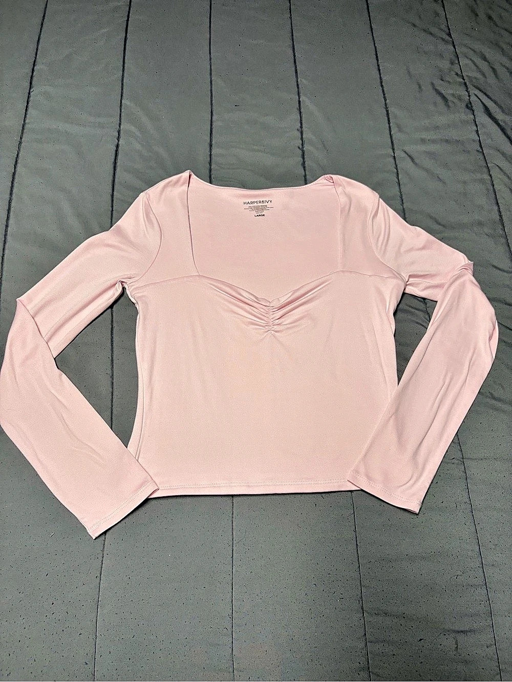 Harper&Ivy Ruched Long Sleeve Top in Pink Large Like New